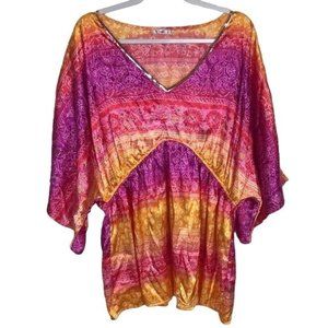 Metro 7 Women Ombre Short Sleeve V-Neck Dolman Sleeve Dress Size Large